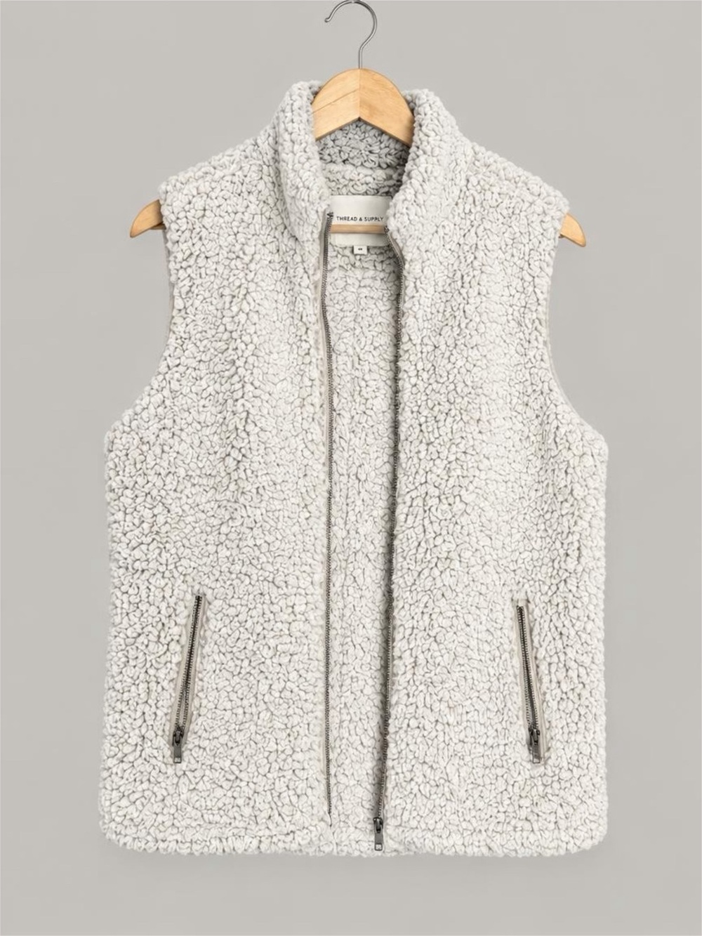 Thread & Supply - Sherpa Zip-Front Vest - Light Gray - L